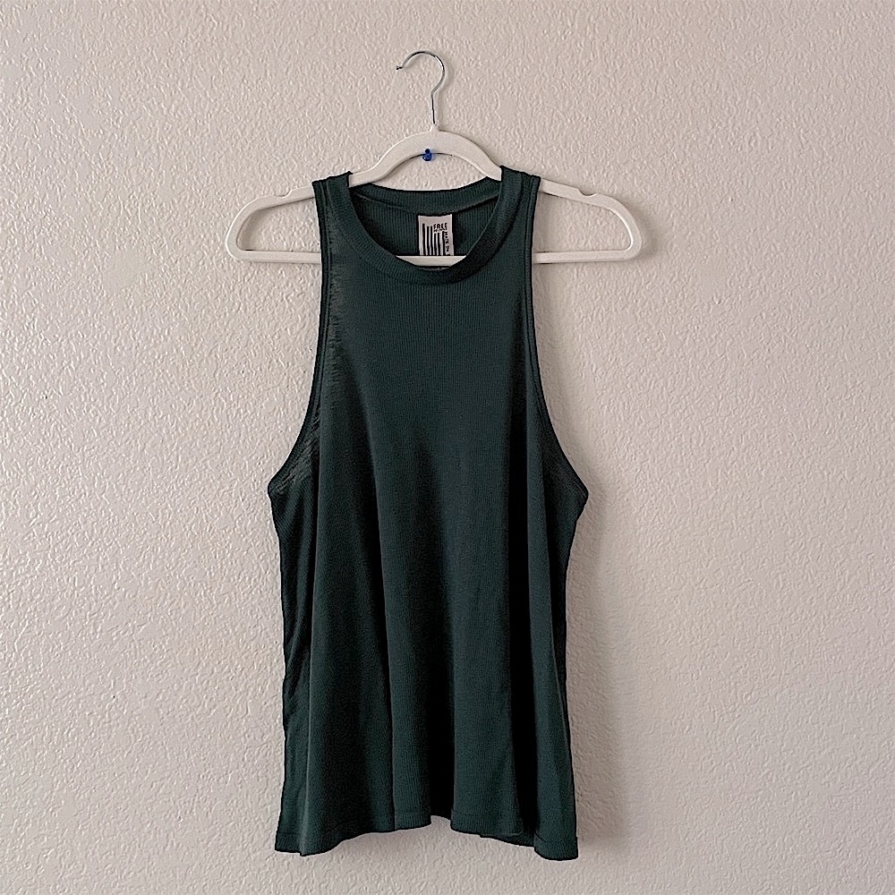Free People Long Beach Top Tank Scoop Ribbed Swing Tank Green Coastal Boho